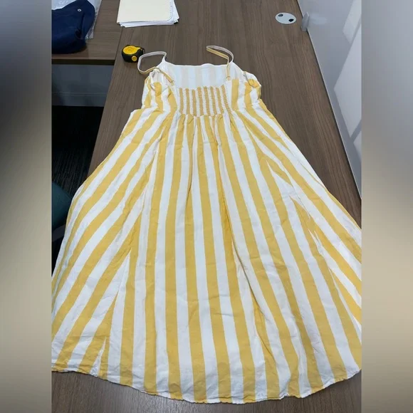 Women’s GAP Yellow and White Striped Square neck Midi Linen Blend Dress size 14 - Picture 13 of 13